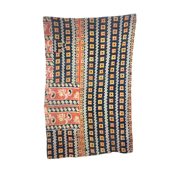 Vintage Indian Kantha Quilt, Black with Rust and Light Green