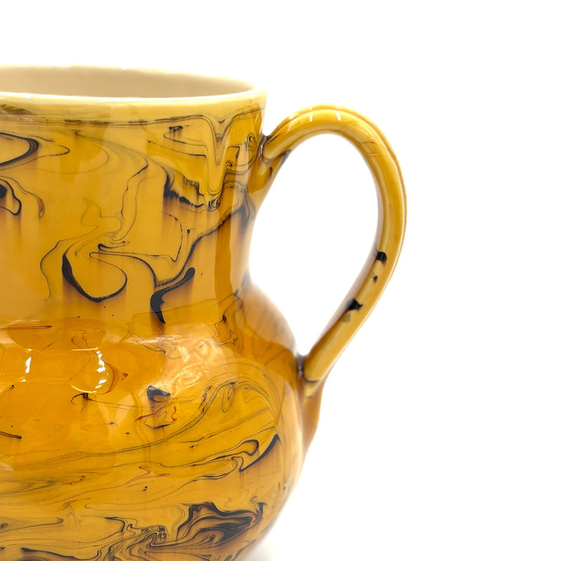 Handmade Italian Pitcher in Yellow and Black Marble Glaze