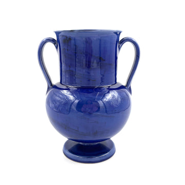 Apulian Amphora Vase in Blue with Black Marble Glaze