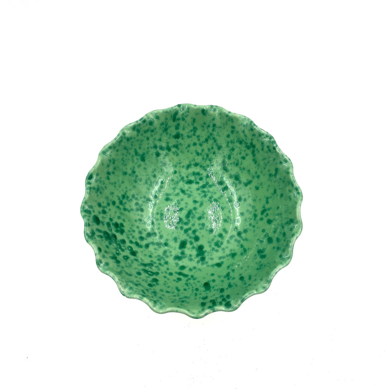 Splatterware Fluted Fruit Bowl, Green on Green