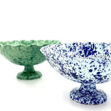 Splatterware Fluted Fruit Bowl, Green on Green