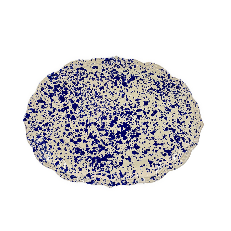 Splatterware Oval Platter, Navy Blue on White