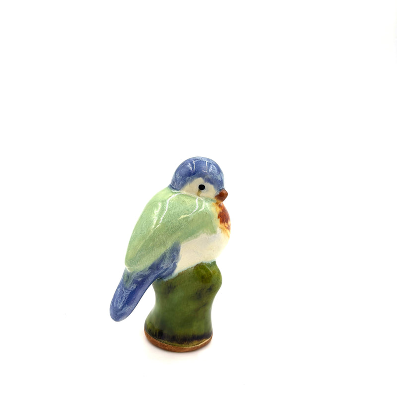 Songbird on Branch, Blue Gray, Green, Brown