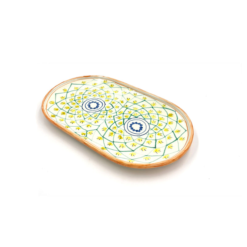 Spanish Earthenware Platter in Orange, Blue & Lime