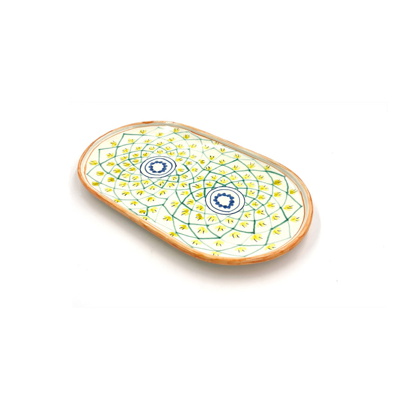 Spanish Earthenware Platter in Orange, Blue & Lime