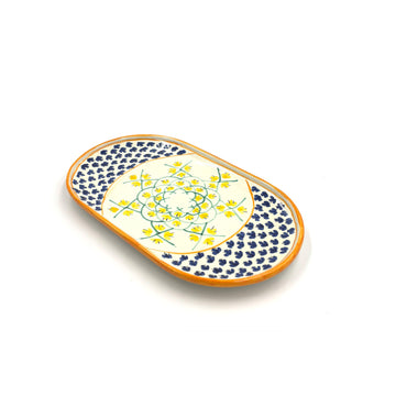 Spanish Earthenware Platter in Orange & Dark Blue