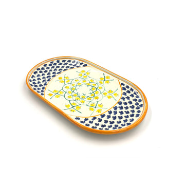 Spanish Earthenware Platter in Orange & Dark Blue