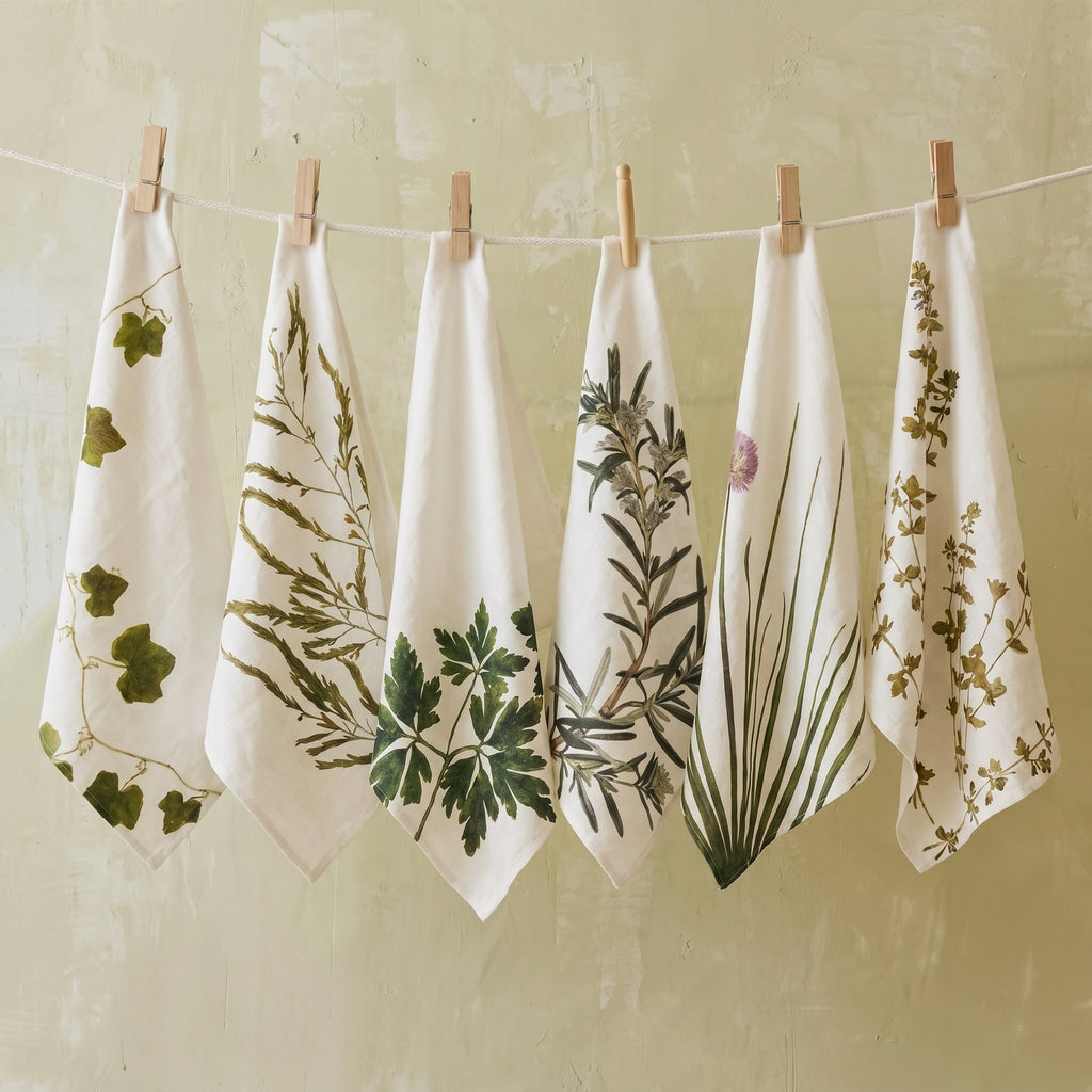 Summerill & Bishop Set of Six Linen Herbarium Gastronomic Linen Napkins