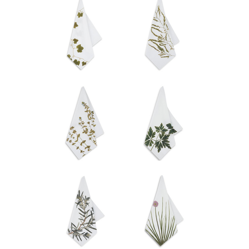 Summerill & Bishop Set of Six Linen Herbarium Gastronomic Linen Napkins