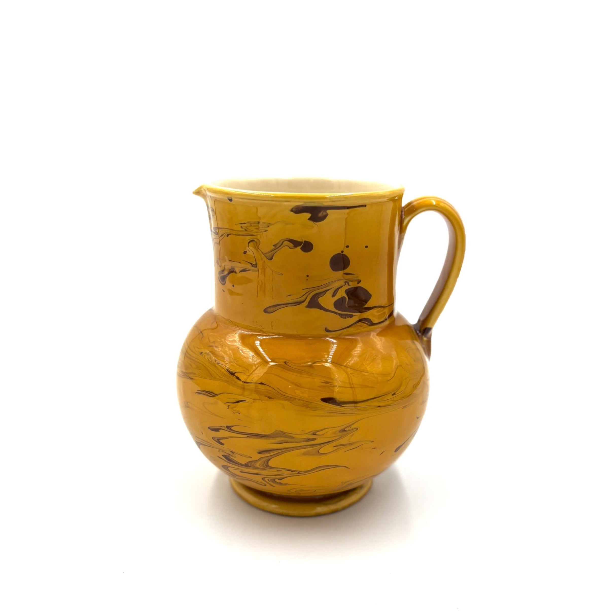 Large Apulian Pitcher in Amber with Light Brown Marble Glaze, Medium