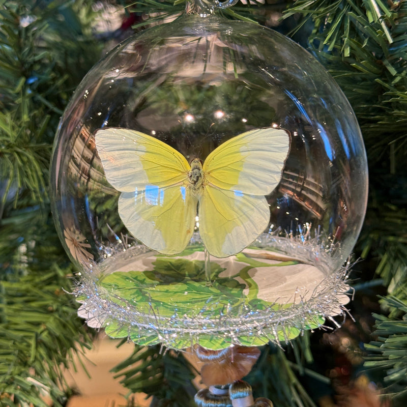Butterfly Globe Ornament, Yellow with Pink & Green Paper