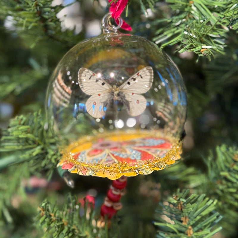 Butterfly Globe Ornament, White with Red & Blue Paper