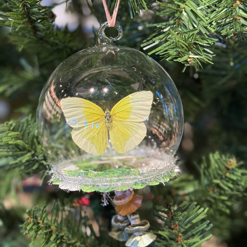 Butterfly Globe Ornament, Yellow with Pink & Green Paper