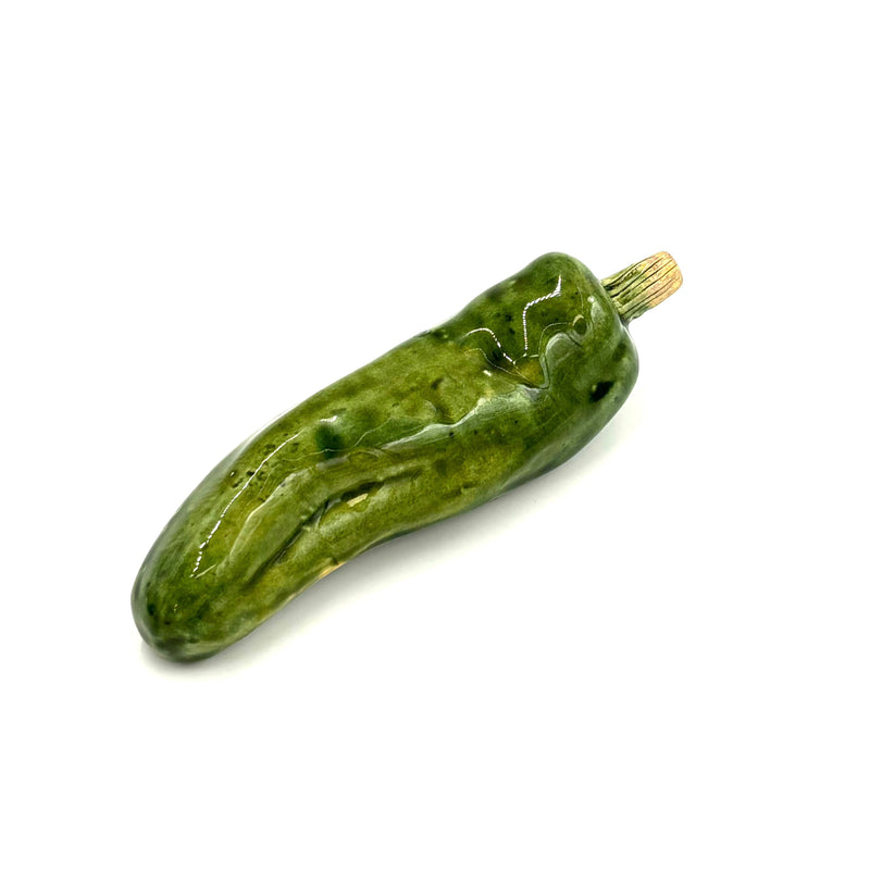 Hand Enameled Ceramic Green Chili Pepper, Large