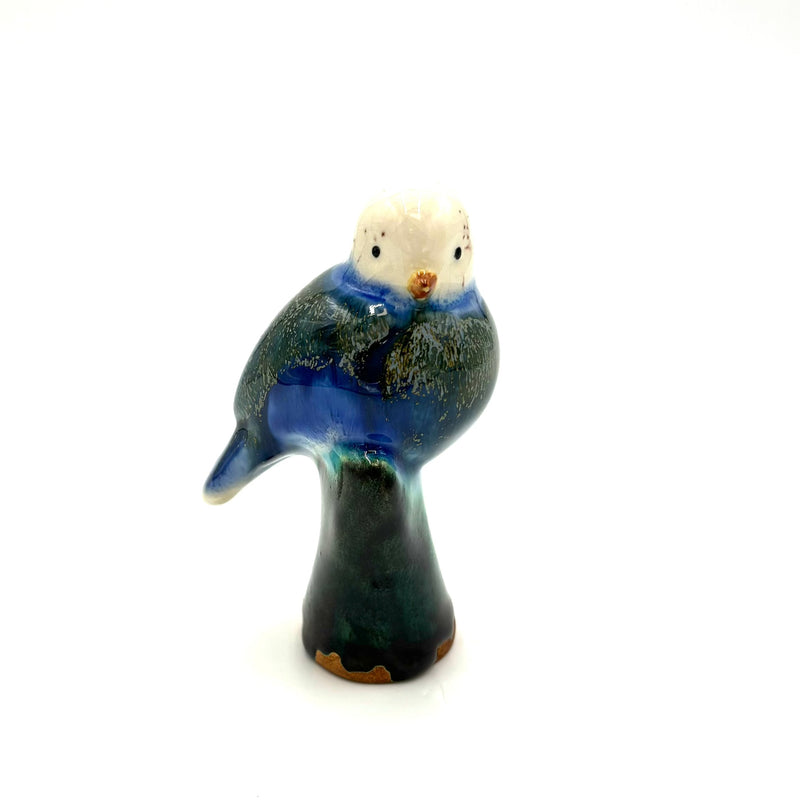 Songbird on Branch,  Dark Blue & White