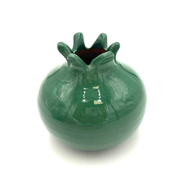 Glazed Terra Cotta Pomegranate, Large Green