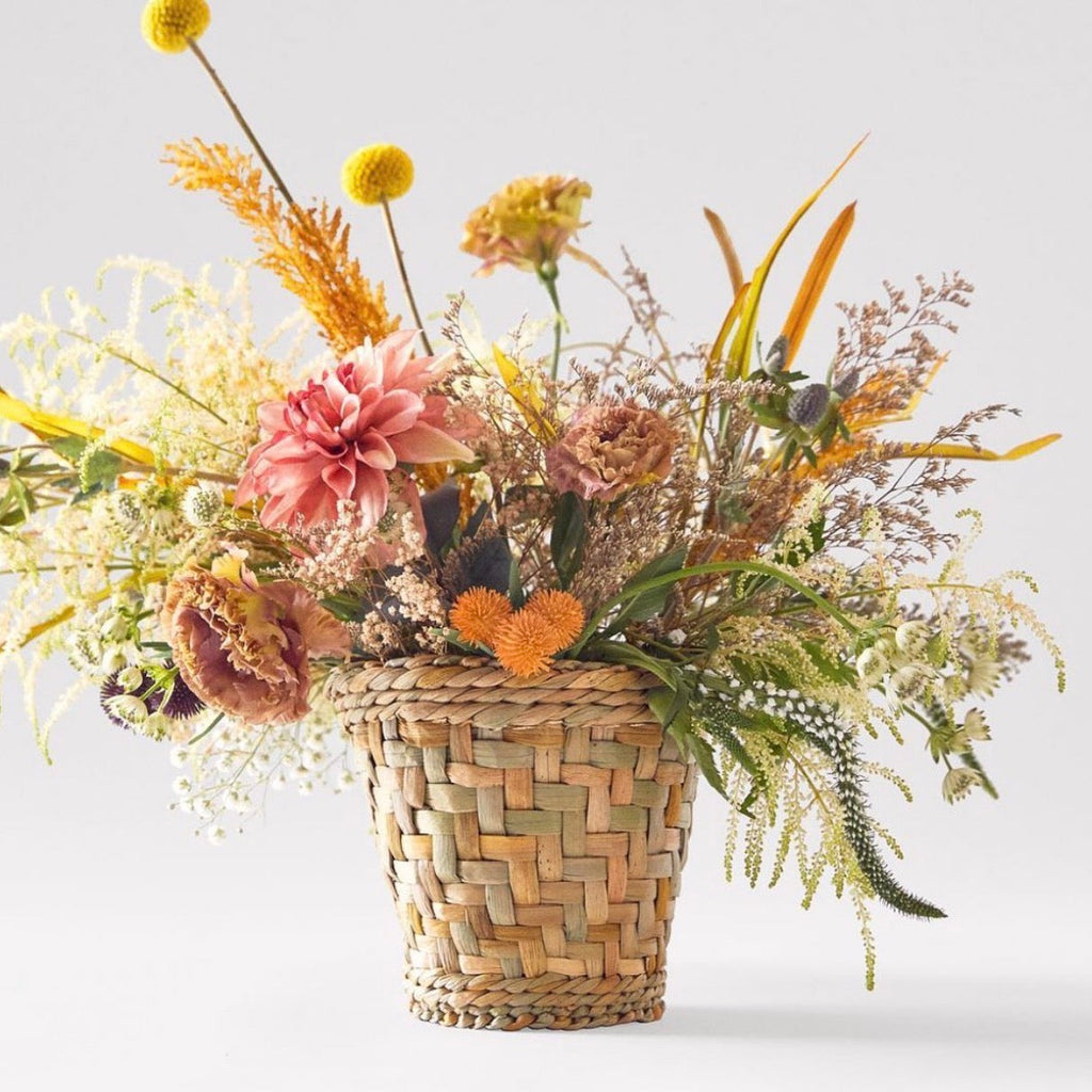 Handwoven English River Rush Cachepot, Basketweave