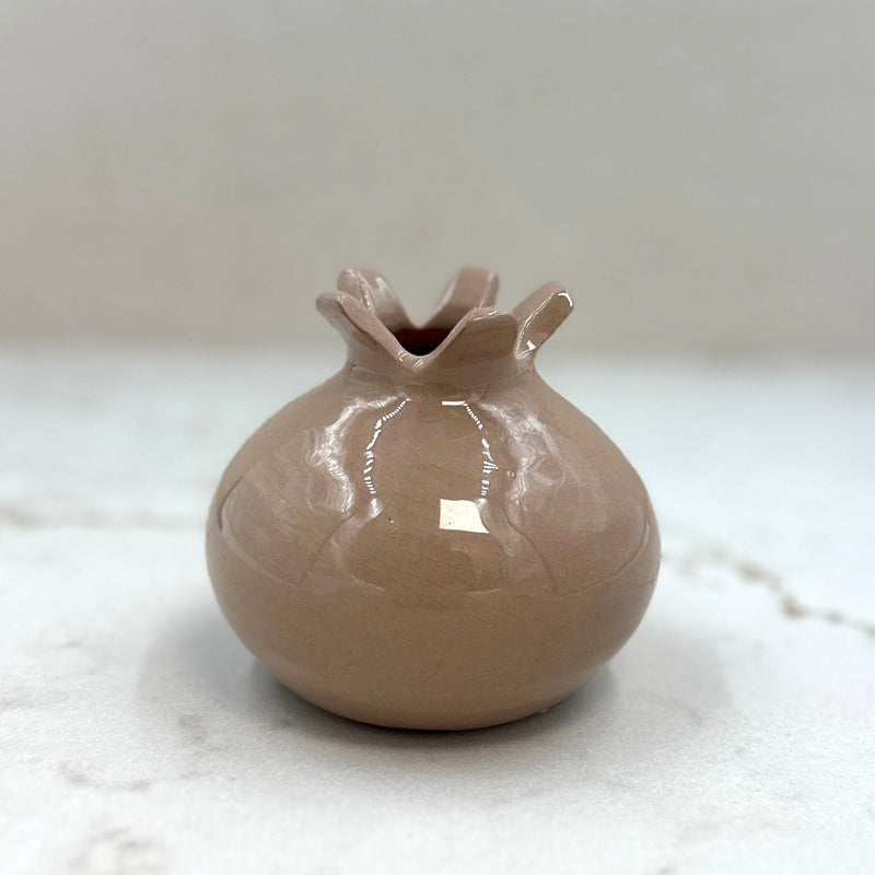 Glazed Terra Cotta Pomegranate, Small Bisque