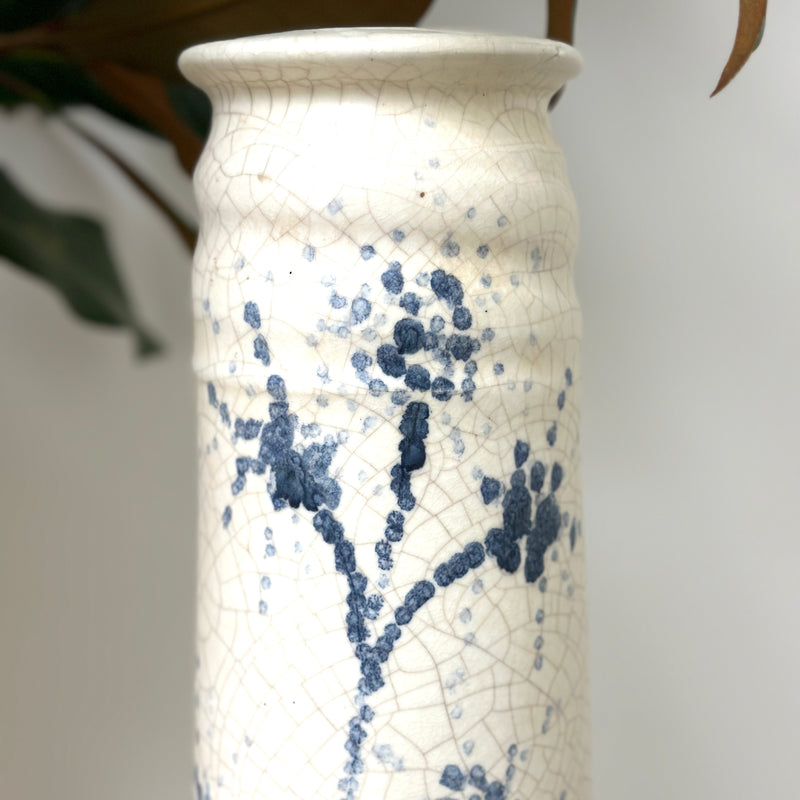 Extraordinarily Tall Vase in Crackle Glaze With Floral Motif