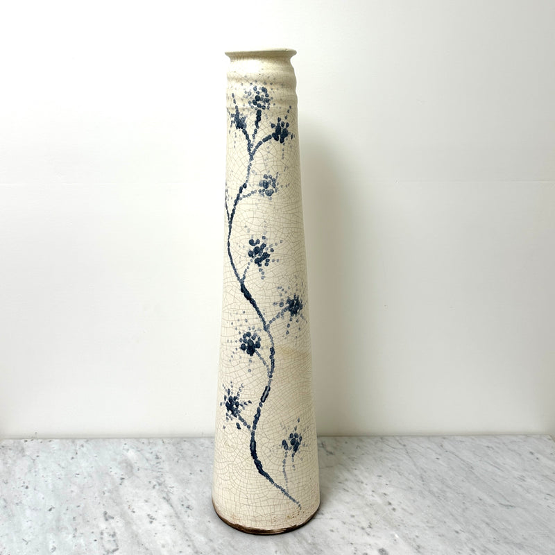 Extraordinarily Tall Vase in Crackle Glaze With Floral Motif