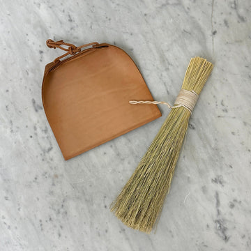 Leather Dustpan with Haystack Broom