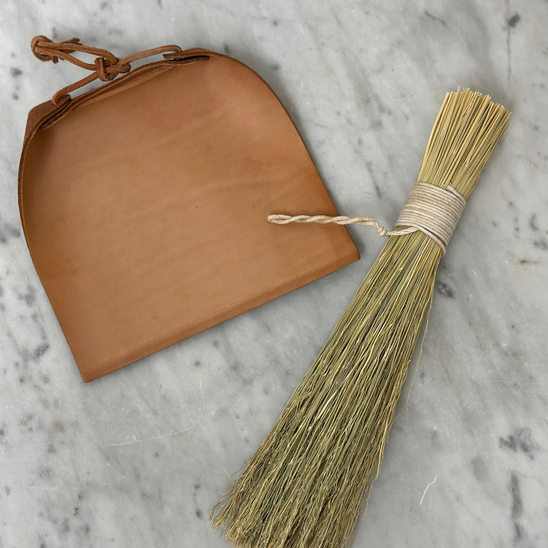 Leather Dustpan with Haystack Broom