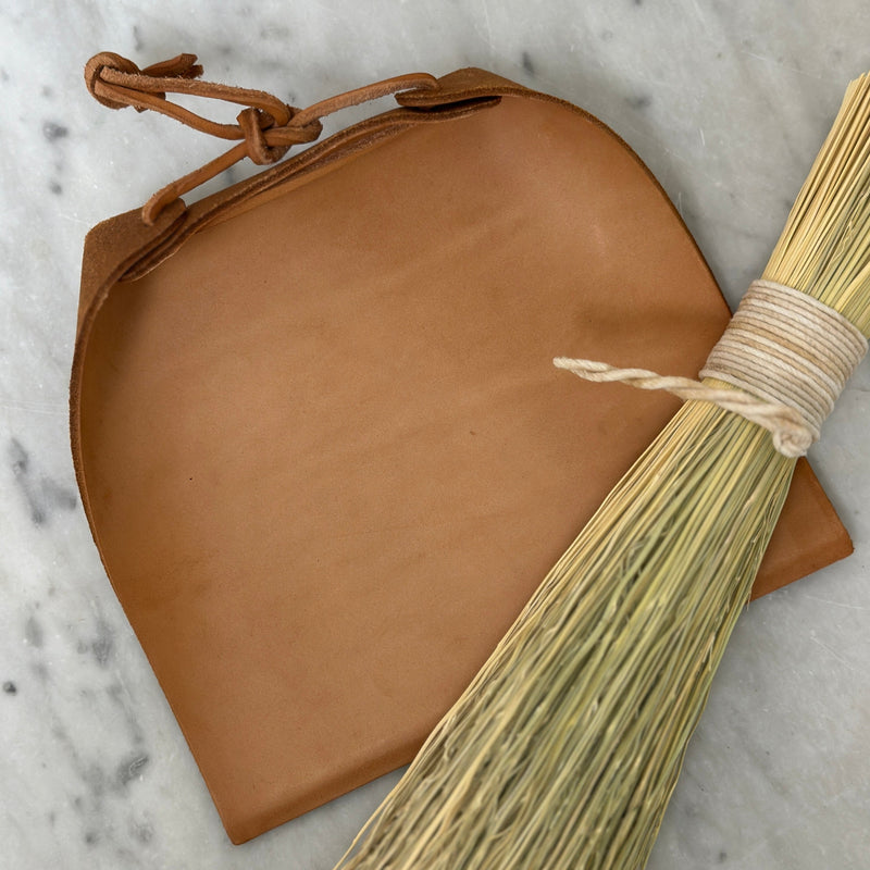 Leather Dustpan with Haystack Broom