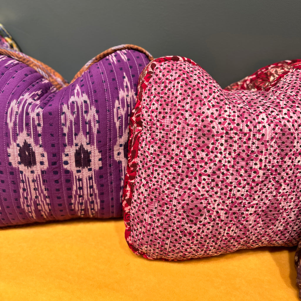 Handblocked Pillow in Rose Plum Spice, Rectangle