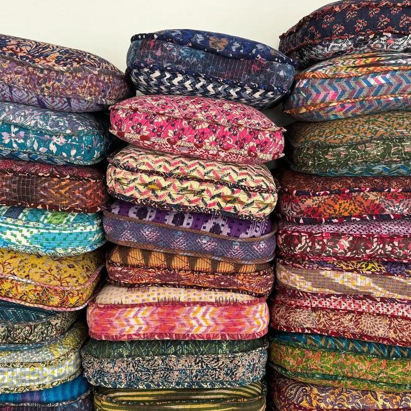 Hand-blocked Pillow in Seaglass Petal Delicious, Long Rectangle