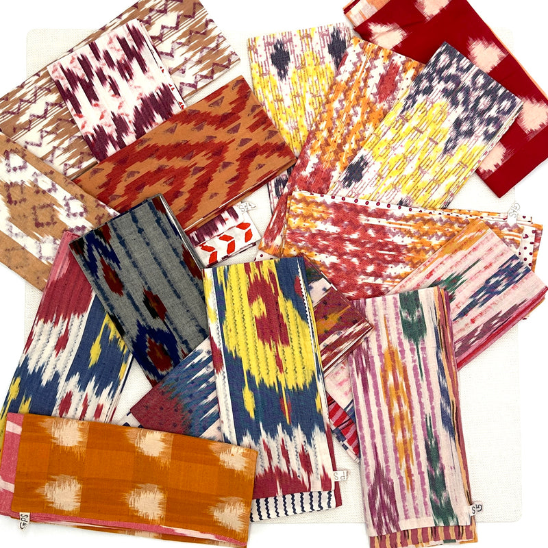 Set of 4 Hand Blocked Napkins in Ikat Confusion