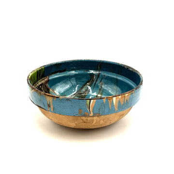 Romanian Drip Glaze Bowl, Large Blue