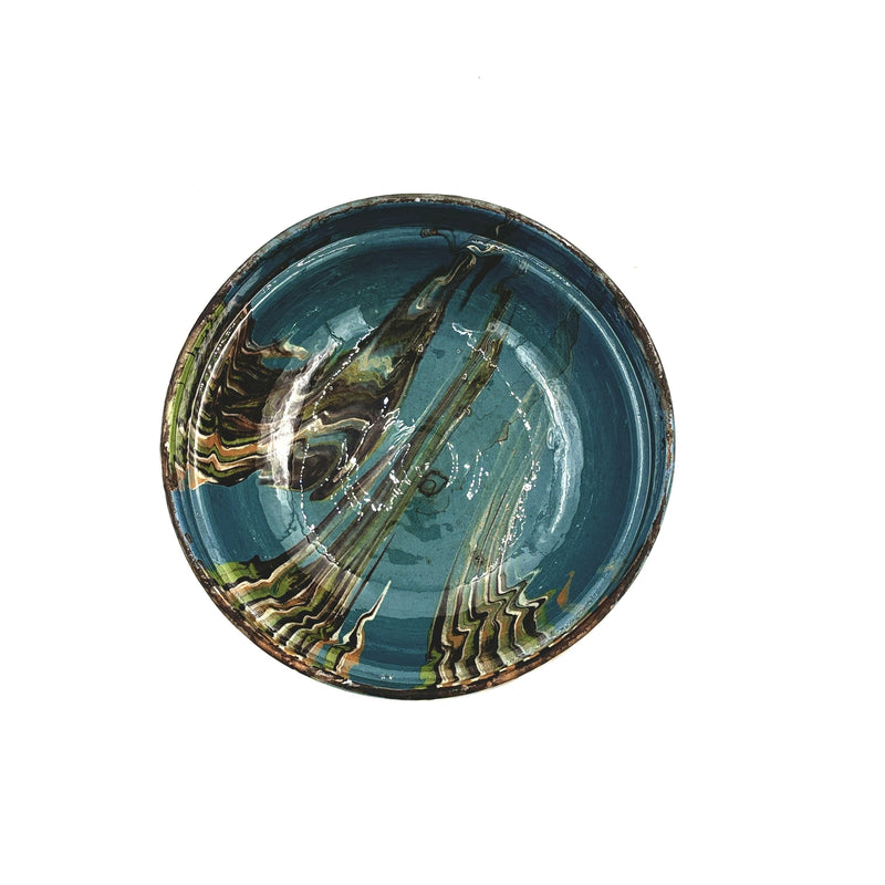 Romanian Drip Glaze Bowl, Large Blue