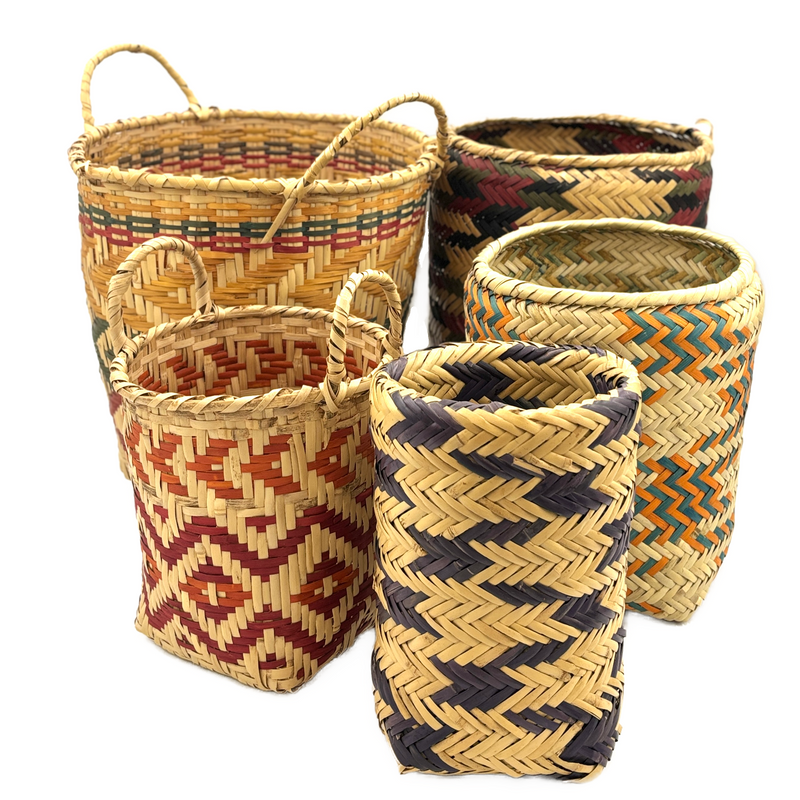 Vintage Mississippi Choctaw Basket, Yellow, Indigo & Red