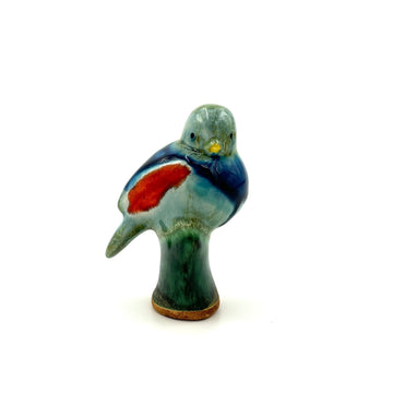 Songbird on Branch, Royal Blue & Orange