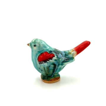 Medium Songbird, Teal, Green, Red