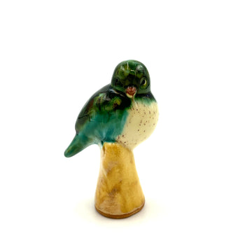 Songbird on Branch, Green & Cream