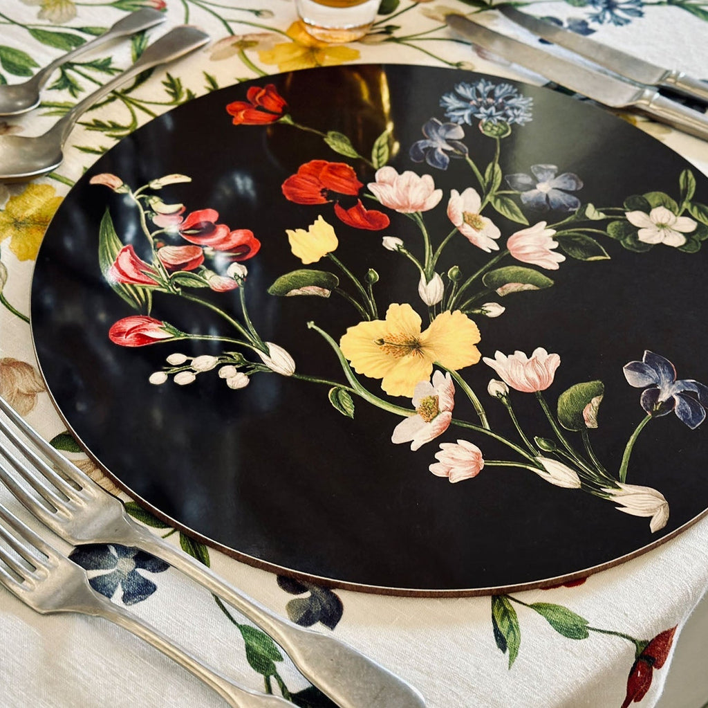 Summerill & Bishop x John Derian Botanical Wildflower Cork-Backed Placemat in Black