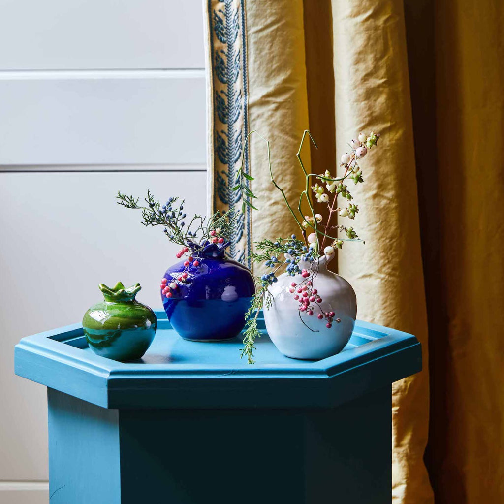 Glazed Terracotta Pomegranate, Small Blue
