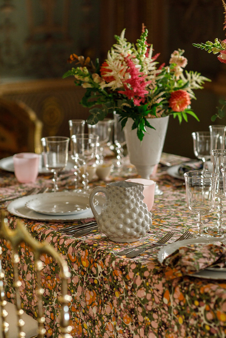 Summerill & Bishop Marble Linen Tablecloth, Green, Rose, Pink & Orange