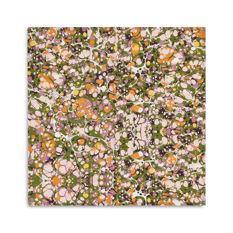 Summerill & Bishop Marble Linen Napkin, Green, Rose, Pink & Orange