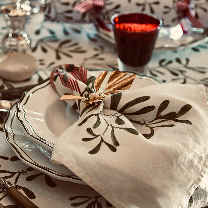 Summerill & Bishop Mistletoe Kiss Linen Napkin