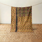 Vintage Indian Kantha Quilt, Yellow, Black with Rose