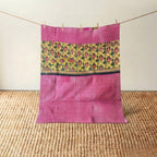 Vintage Indian Kantha Quilt, Yellow, Black with Rose