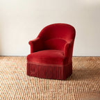 Napoleon III Crapaud Chair in Red Velvet with a Fringed Skirt