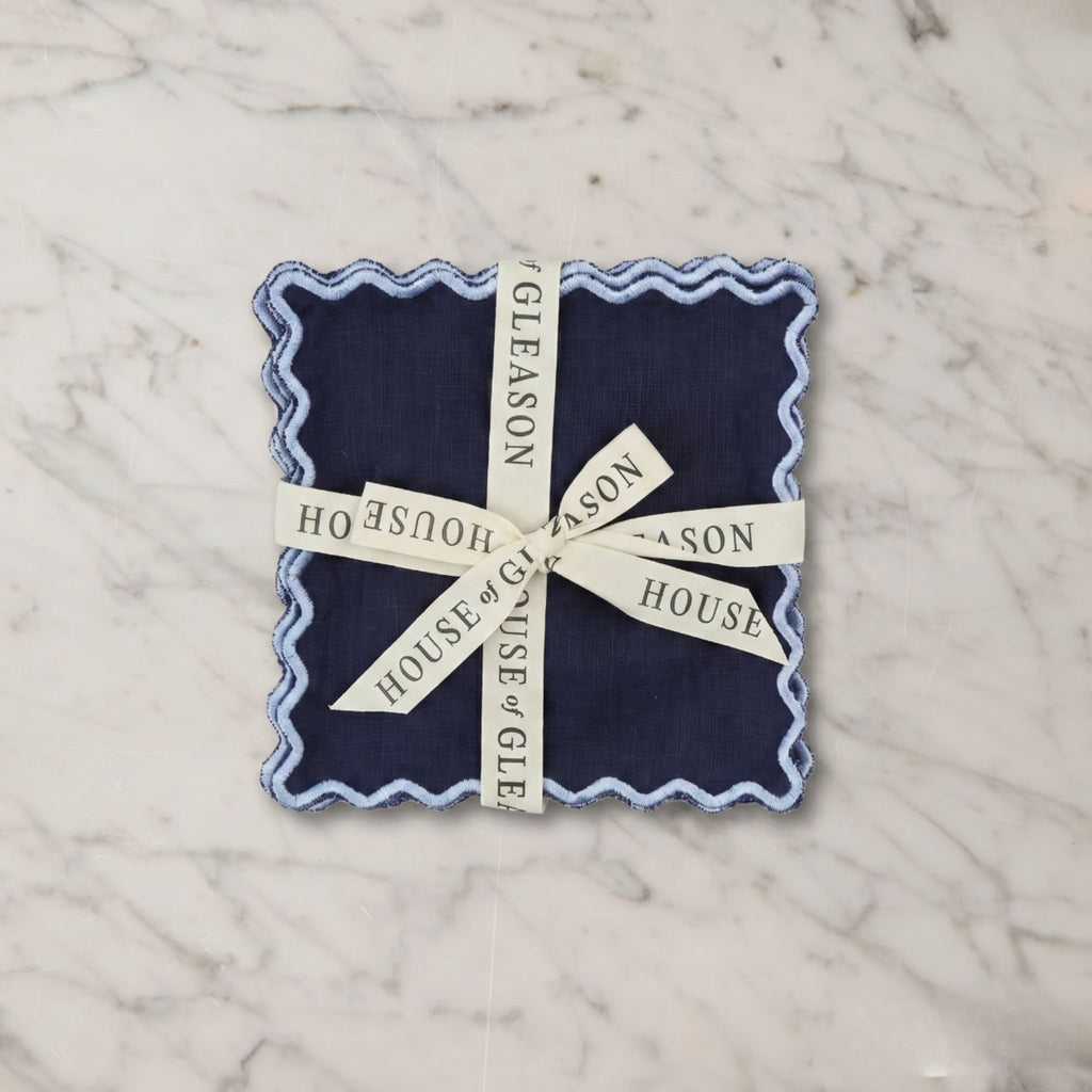 Set of 4 Navy Linen Cocktail Napkins