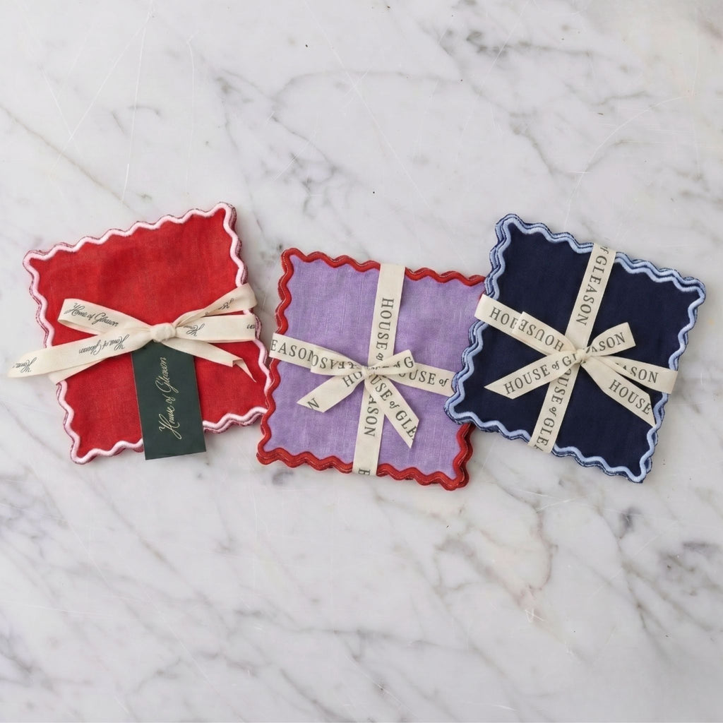 Set of 4 Navy Linen Cocktail Napkins