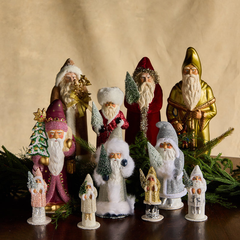 Ino Schaller Papier-Mâché Santa, Large Red Deer & Tree Scene with Fur