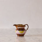 Antique English Lusterware Pitcher, Copper with Pink and Yellow Floral Decal