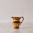 Antique English Lusterware Pitcher, Copper with Orange Stripe and Green Floral Motif