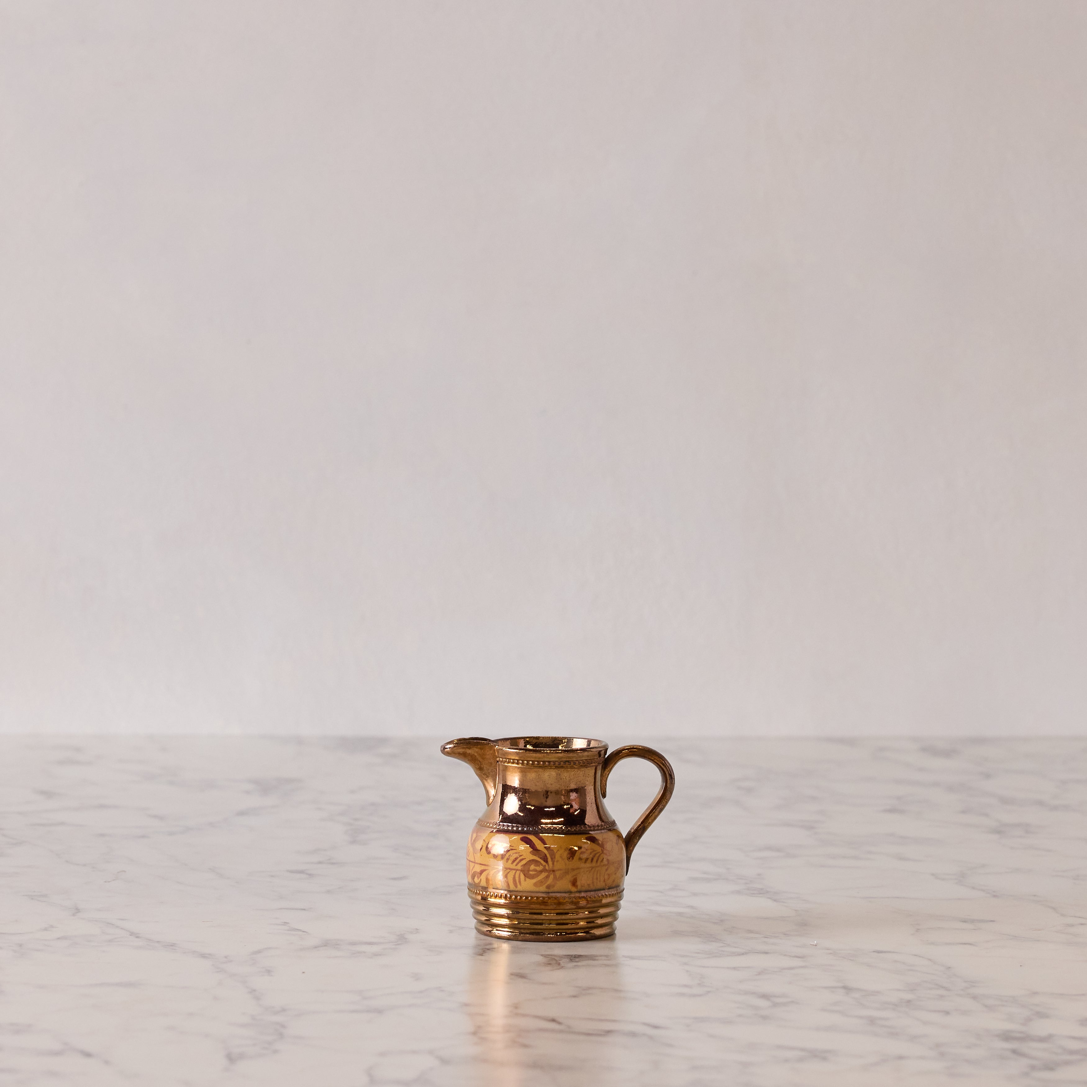 Antique English Lusterware Pitcher, Copper with Golden Vine Motif